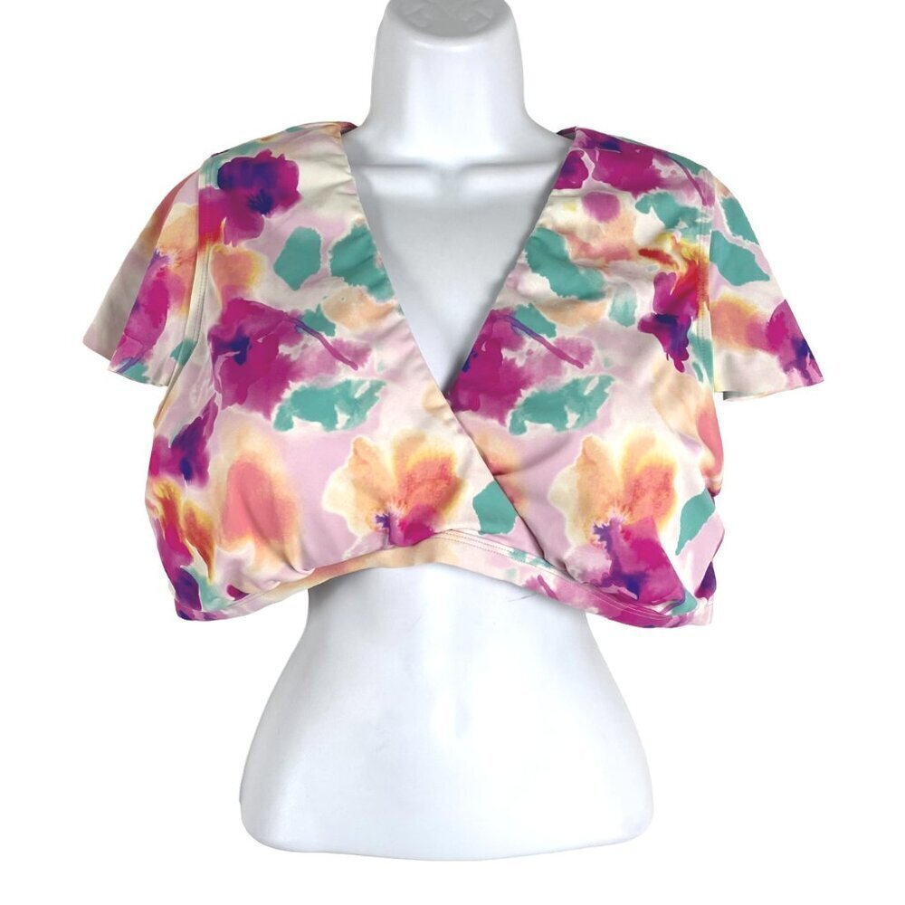 Torrid Wireless Mesh Surplice Sleeve Bikini Swim Top 2X Floral Water‎ SW-1907